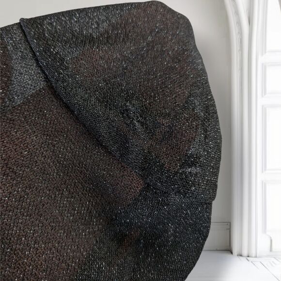 Vintage 70s Black Sheer Sparkle Caftan Size L Gold Braid Trim Zip Maxi Roper - Picture 5 of 16